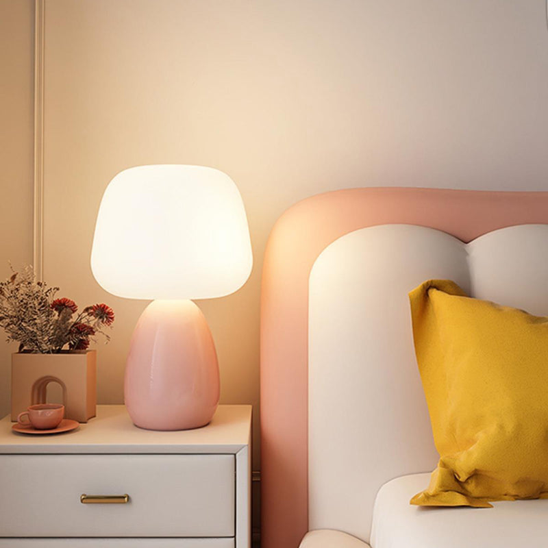 Modern Minimalist Round Cylinder Mushroom Round Ball PE Ceramic LED Table Lamp For Bedroom