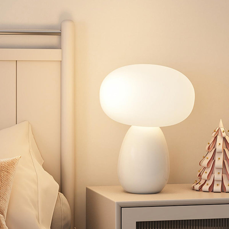 Modern Minimalist Round Cylinder Mushroom Round Ball PE Ceramic LED Table Lamp For Bedroom