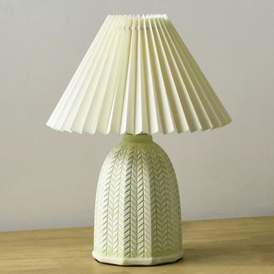 Contemporary Scandinavian Distressed Cone Round Fabric Ceramic 1-Light Table Lamp For Bedroom