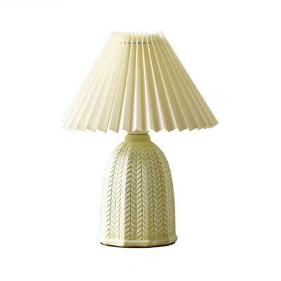 Contemporary Scandinavian Distressed Cone Round Fabric Ceramic 1-Light Table Lamp For Bedroom