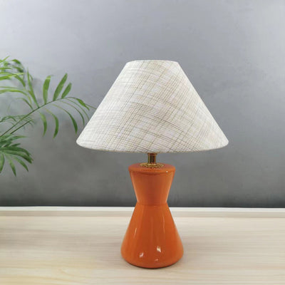 Contemporary Scandinavian Distressed Hourglass Shape Round Fabric Ceramic 1-Light Table Lamp For Bedroom