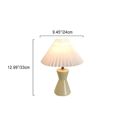 Contemporary Scandinavian Distressed Hourglass Shape Round Fabric Ceramic 1-Light Table Lamp For Bedroom