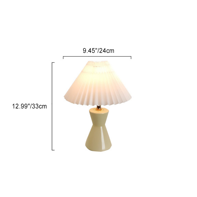 Contemporary Scandinavian Distressed Hourglass Shape Round Fabric Ceramic 1-Light Table Lamp For Bedroom