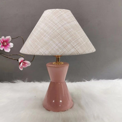 Contemporary Scandinavian Distressed Hourglass Shape Round Fabric Ceramic 1-Light Table Lamp For Bedroom