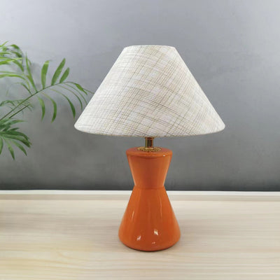 Contemporary Scandinavian Distressed Hourglass Shape Round Fabric Ceramic 1-Light Table Lamp For Bedroom