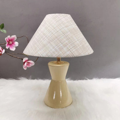 Contemporary Scandinavian Distressed Hourglass Shape Round Fabric Ceramic 1-Light Table Lamp For Bedroom