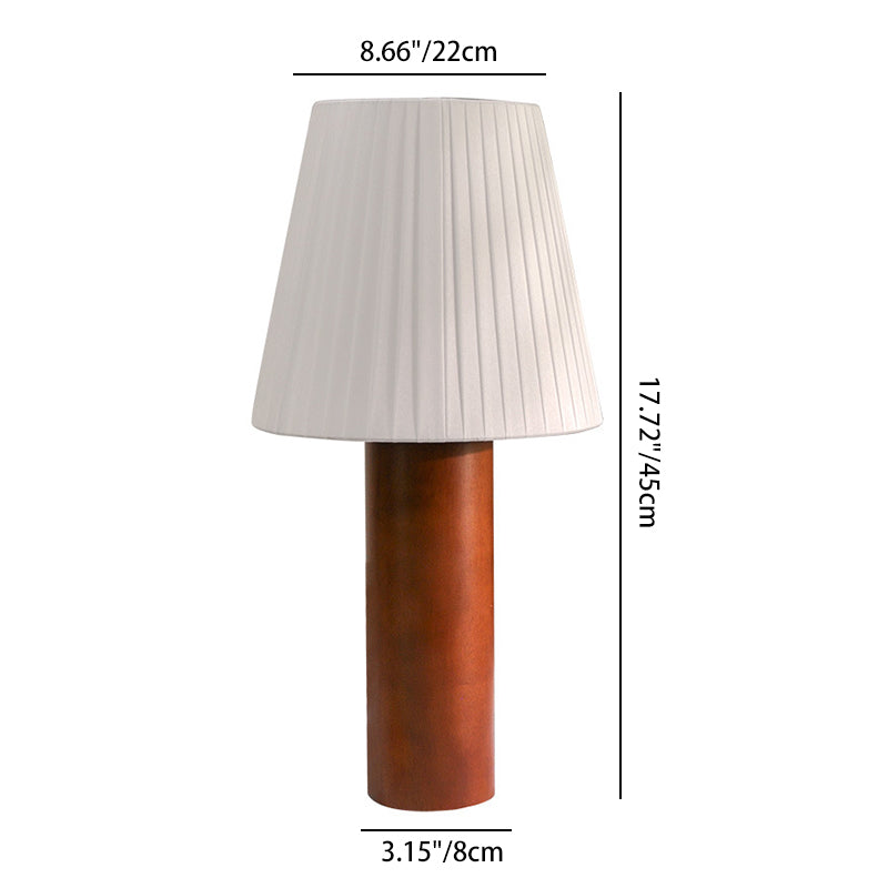 Traditional Chinese Cylinder Round Fabric Rubberwood 1-Light Table Lamp For Living Room