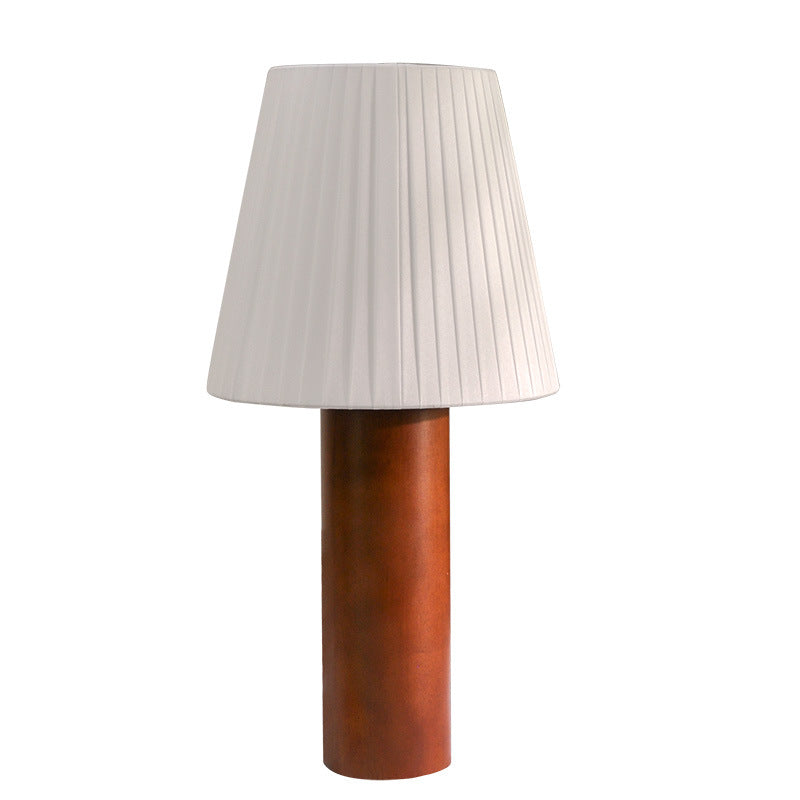 Traditional Chinese Cylinder Round Fabric Rubberwood 1-Light Table Lamp For Living Room