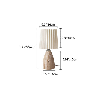 Traditional Japanese Conical Cylinder Round Fabric Yellow Travertine 1-Light Table Lamp For Living Room