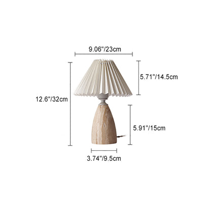 Traditional Japanese Conical Cylinder Round Fabric Yellow Travertine 1-Light Table Lamp For Living Room