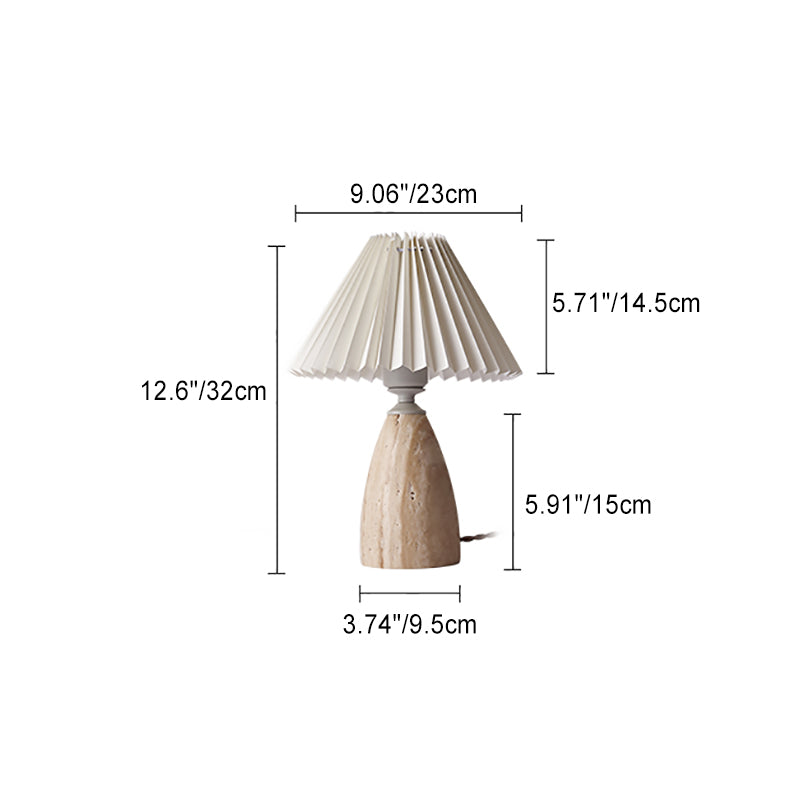 Traditional Japanese Conical Cylinder Round Fabric Yellow Travertine 1-Light Table Lamp For Living Room