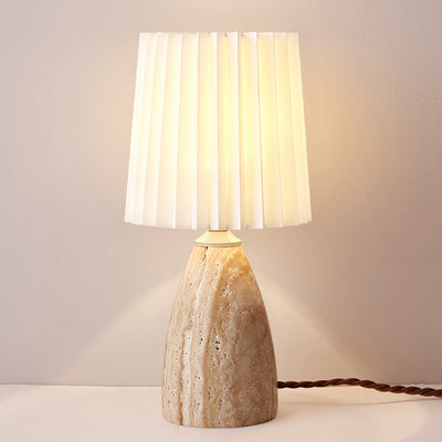 Traditional Japanese Conical Cylinder Round Fabric Yellow Travertine 1-Light Table Lamp For Living Room