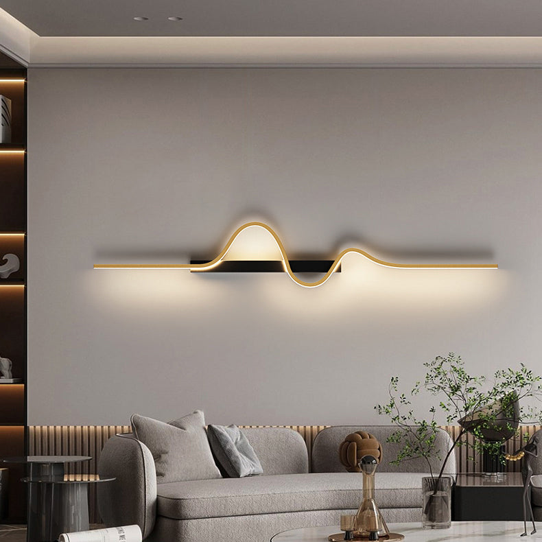 Modern Minimalist Long Wave Rectangle Silicone Aluminum Iron LED Wall Sconce Lamp For Living Room