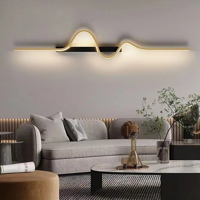 Modern Minimalist Long Wave Rectangle Silicone Aluminum Iron LED Wall Sconce Lamp For Living Room