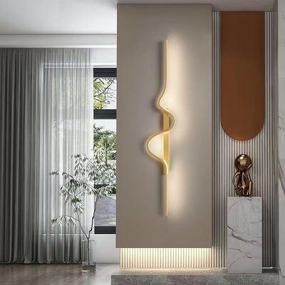 Modern Minimalist Long Wave Rectangle Silicone Aluminum Iron LED Wall Sconce Lamp For Living Room