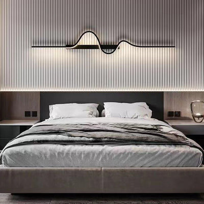 Modern Minimalist Long Wave Rectangle Silicone Aluminum Iron LED Wall Sconce Lamp For Living Room