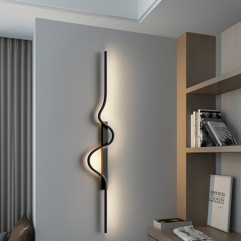 Modern Minimalist Long Wave Rectangle Silicone Aluminum Iron LED Wall Sconce Lamp For Living Room