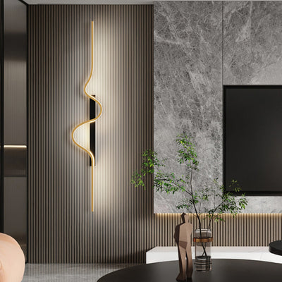 Modern Minimalist Long Wave Rectangle Silicone Aluminum Iron LED Wall Sconce Lamp For Living Room