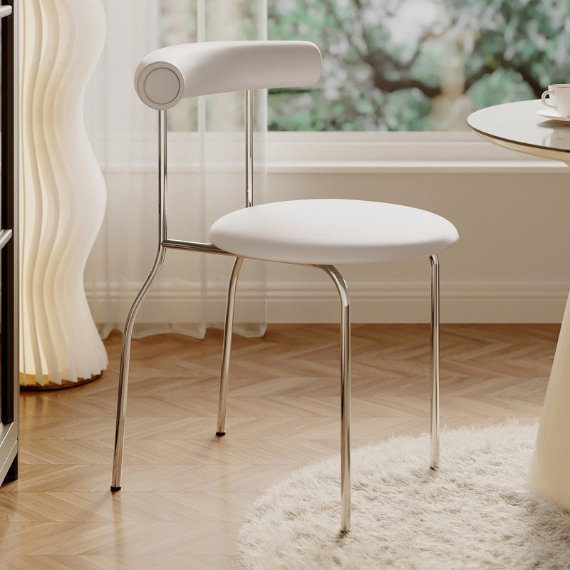 Modern Minimalist Round Curved Column Leather Metal Dining Chair Backrest For Dining Room