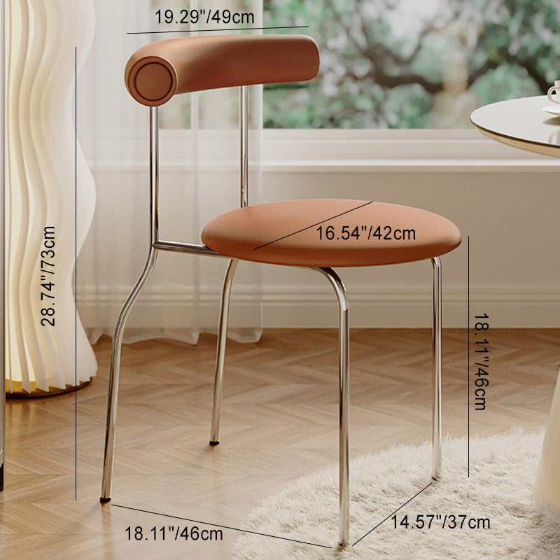 Modern Minimalist Round Curved Column Leather Metal Dining Chair Backrest For Dining Room