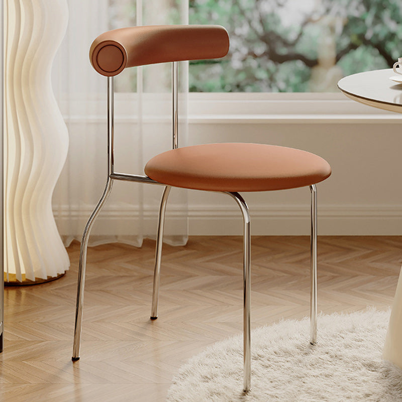 Modern Minimalist Round Curved Column Leather Metal Dining Chair Backrest For Dining Room