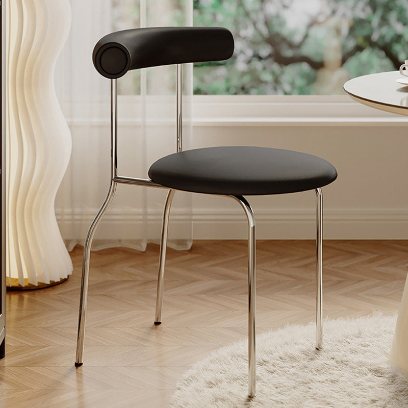 Modern Minimalist Round Curved Column Leather Metal Dining Chair Backrest For Dining Room