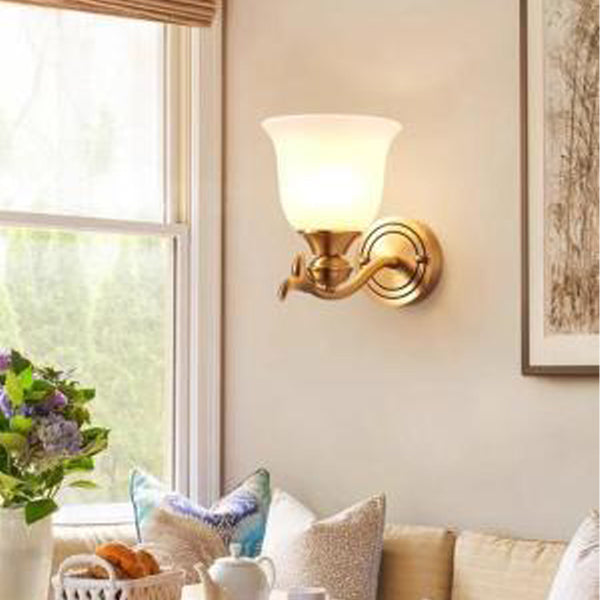 Modern Luxury Round Leaf Glass Brass 1/2 Light Wall Sconce Lamp For Living Room