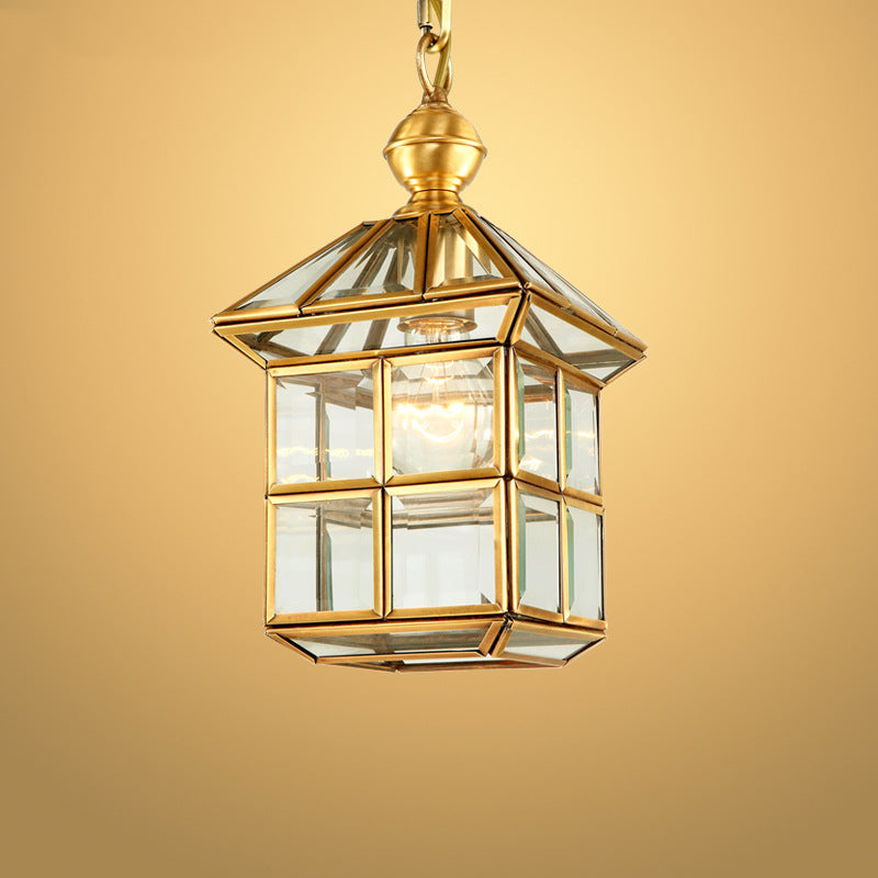 Traditional Rustic House Square Glass Brass 1/3 Light Chandelier For Living Room