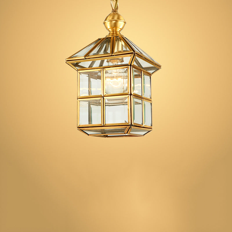 Maison Rustique Traditionnelle Carré Verre Laiton 1/3 Lumière Lustre Pour Salon 