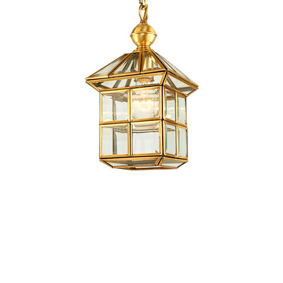 Maison Rustique Traditionnelle Carré Verre Laiton 1/3 Lumière Lustre Pour Salon 