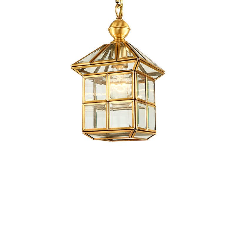 Traditional Rustic House Square Glass Brass 1/3 Light Chandelier For Living Room