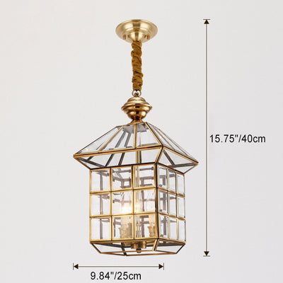 Maison Rustique Traditionnelle Carré Verre Laiton 1/3 Lumière Lustre Pour Salon 