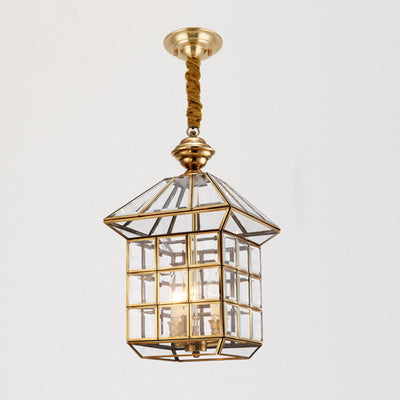 Maison Rustique Traditionnelle Carré Verre Laiton 1/3 Lumière Lustre Pour Salon 