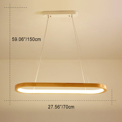 Modern Minimalist Oval Acrylic Wood LED Island Light Chandelier For Living Room