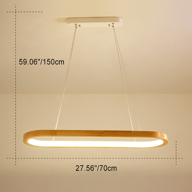 Modern Minimalist Oval Acrylic Wood LED Island Light Chandelier For Living Room