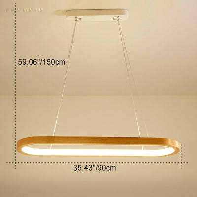 Modern Minimalist Oval Acrylic Wood LED Island Light Chandelier For Living Room