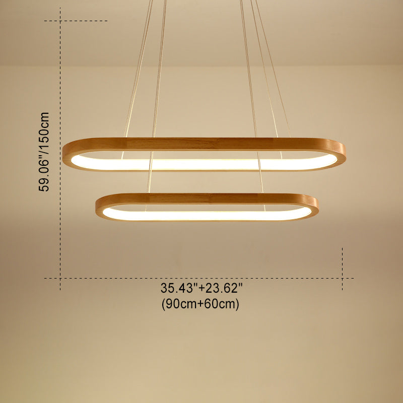 Modern Minimalist Oval Acrylic Wood LED Island Light Chandelier For Living Room