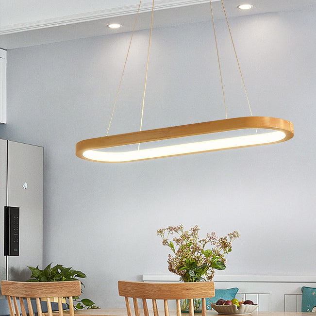 Modern Minimalist Oval Acrylic Wood LED Island Light Chandelier For Living Room