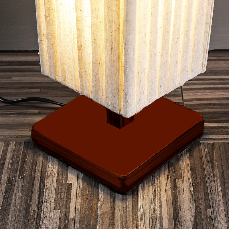 Traditional Japanese Column Rectangular Walnut Fabric LED Standing Floor Lamp For Living Room