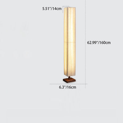 Traditional Japanese Column Rectangular Walnut Fabric LED Standing Floor Lamp For Living Room