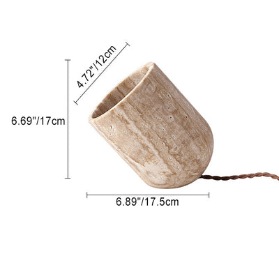 Traditional Japanese Travertine Handmade Cylinder 1-Light Table Lamp For Bedside