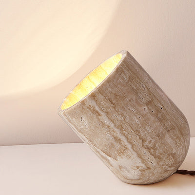 Traditional Japanese Travertine Handmade Cylinder 1-Light Table Lamp For Bedside