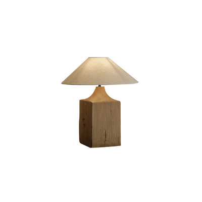 Contemporary Retro Wood Linen Cone Cylinder 1-Light Table Lamp For Study