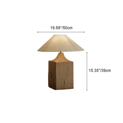 Contemporary Retro Wood Linen Cone Cylinder 1-Light Table Lamp For Study