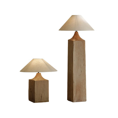 Contemporary Retro Wood Linen Cone Cylinder 1-Light Table Lamp For Study