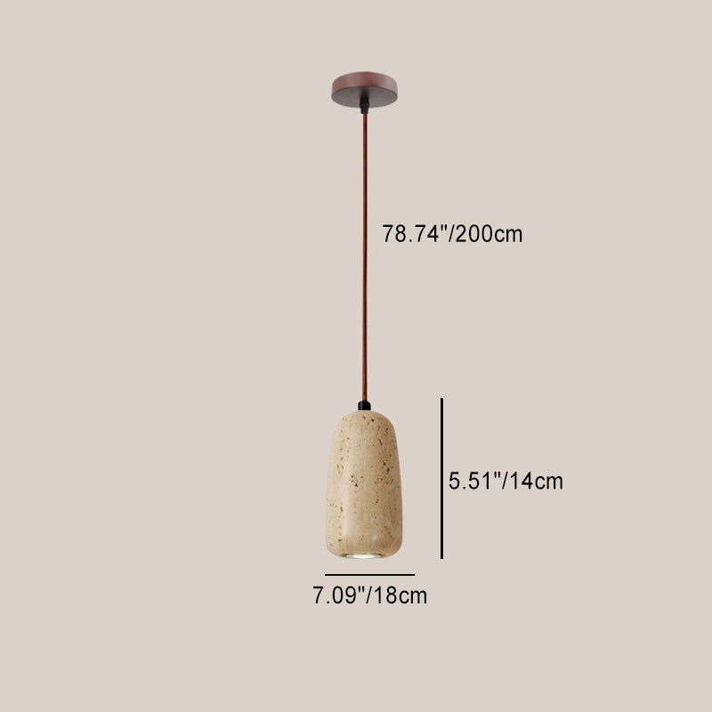 Traditional Japanese Travertine Wood Cylinder Round Bowl Ball 1-Light Pendant Light For Bedside