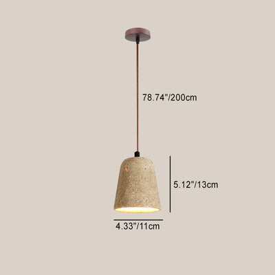 Traditional Japanese Travertine Wood Cylinder Round Bowl Ball 1-Light Pendant Light For Bedside