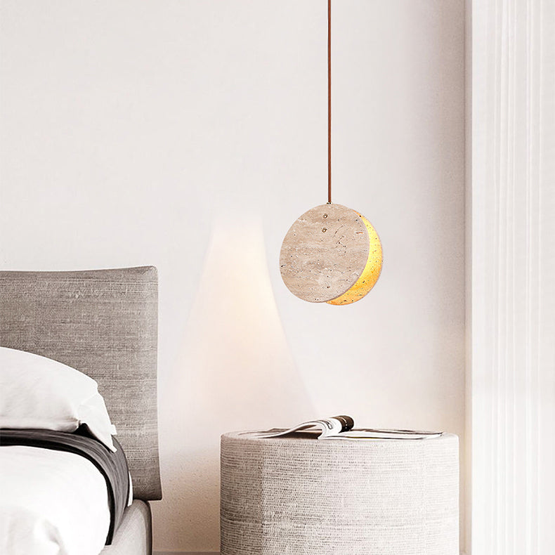 Contemporary Nordic Travertine Handmade Round Double Sided 1-Light For Bedside