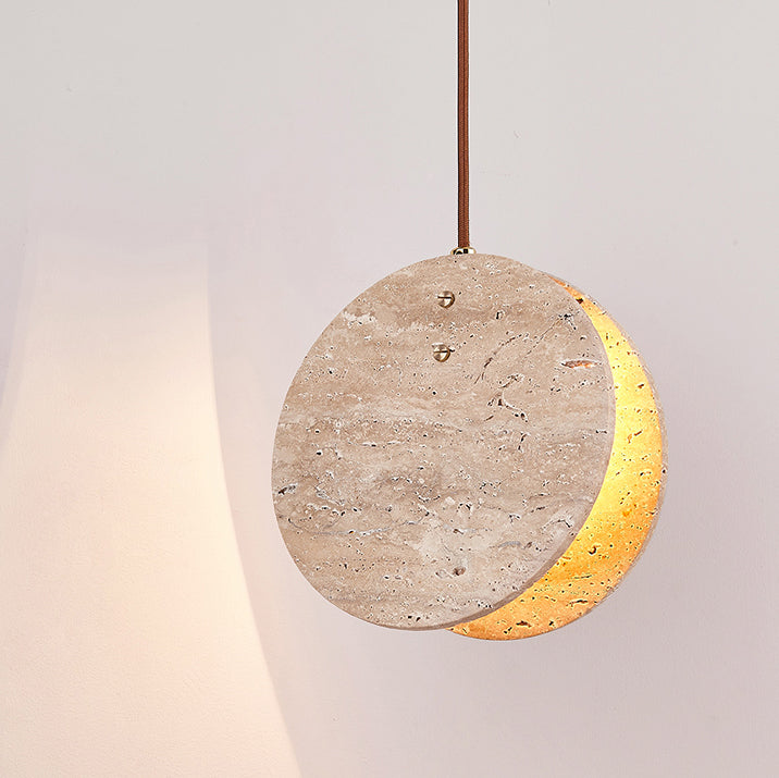 Contemporary Nordic Travertine Handmade Round Double Sided 1-Light For Bedside