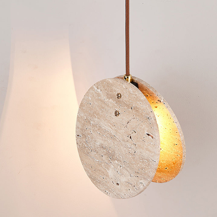 Contemporary Nordic Travertine Handmade Round Double Sided 1-Light For Bedside